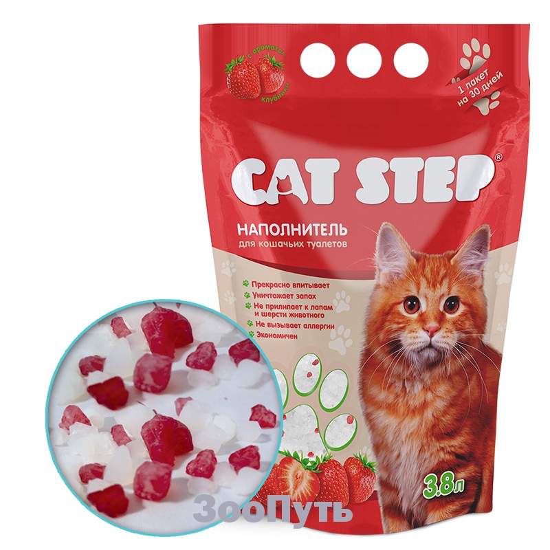 Фото: Cat Step Наполнитель для кошачьих туалетов "Клубника" 3,8 л . Магазин для животных ЗооПуть