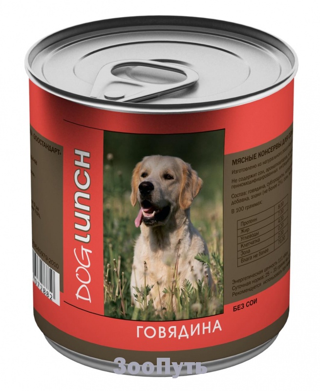 Фото: ДОГ ЛАНЧ Консервы для собак, говядина в желе, 750 г. Магазин для животных ЗооПуть