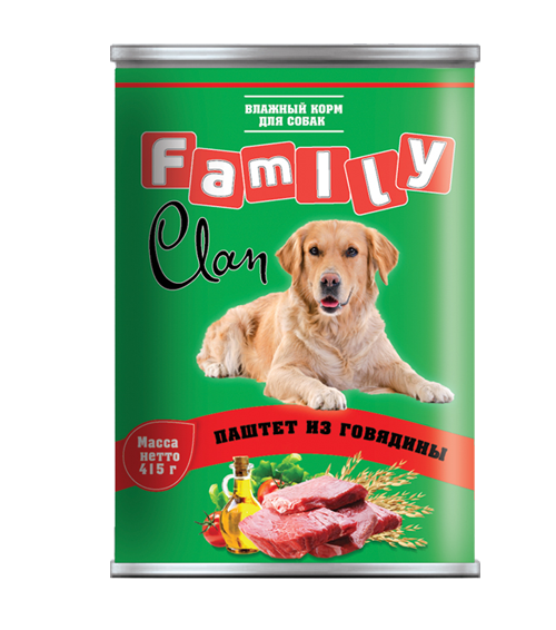 Фото: Clan Family Консервы для собак с говядиной, 415 г. Магазин для животных ЗооПуть
