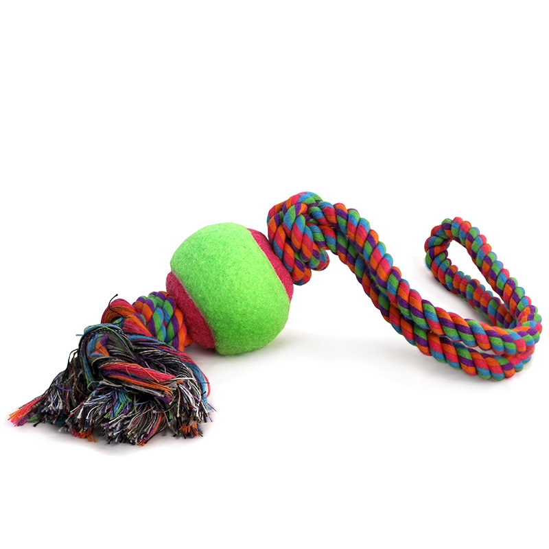 Фото: Triol Игрушка для собак "Верёвка с петлей, 2 узла и мяч", d65/450 мм. Магазин для животных ЗооПуть