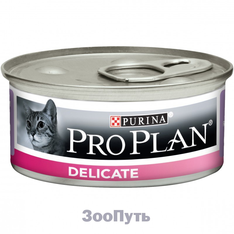 Фото: Purina Pro Plan Delicate для кошек с чувствительным пищеварением, индейка, банка, 85 г. Магазин для животных ЗооПуть