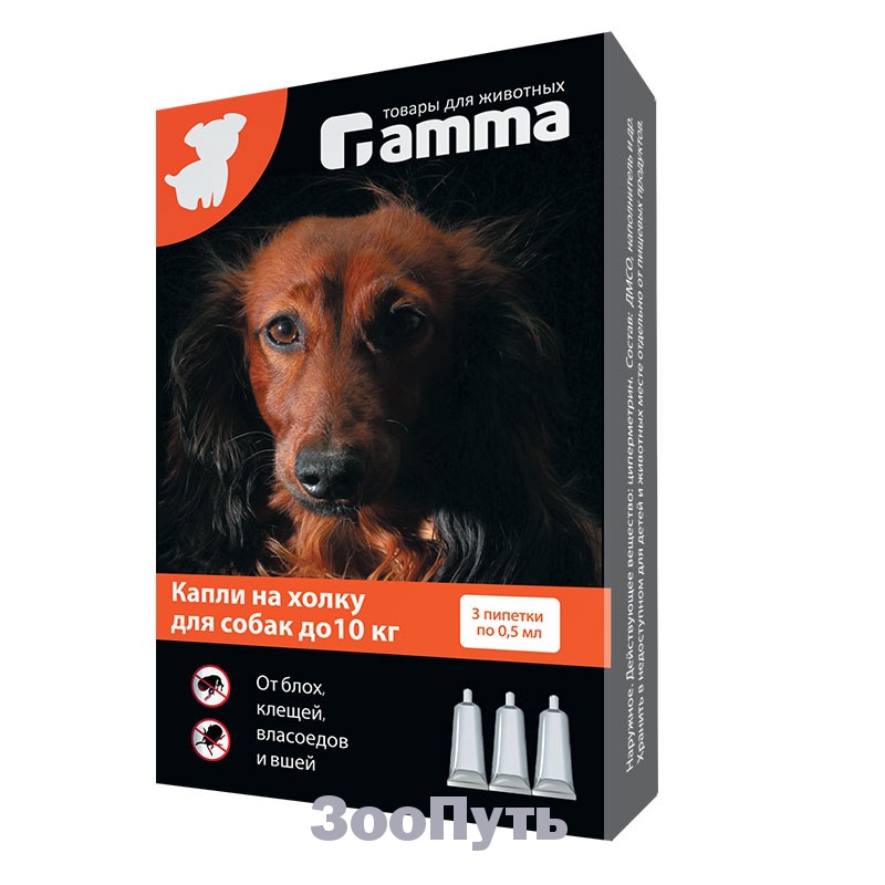 Фото: Гамма Капли для собак более 10 кг инсектоакарицидные, 3 пипетки по 0,5 мл. Магазин для животных ЗооПуть
