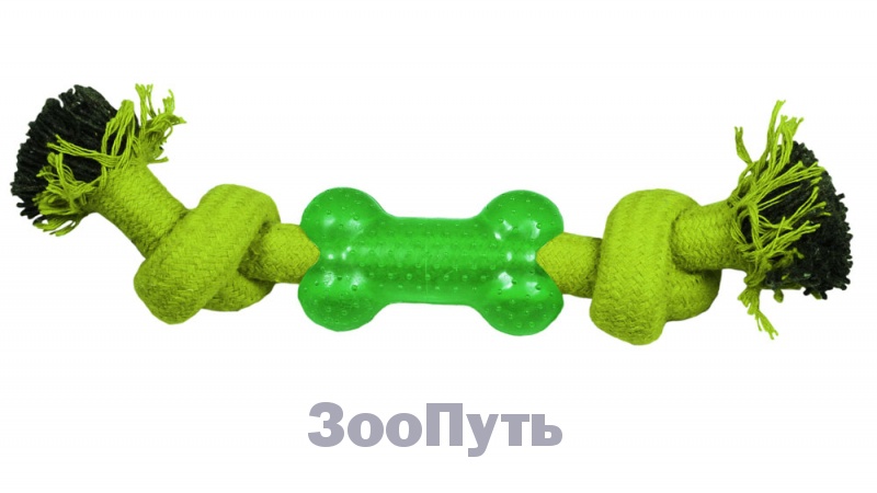 Фото: Triol Игрушка для собак "Веревка-канат, 2 узла и кость", 240 мм. Магазин для животных ЗооПуть