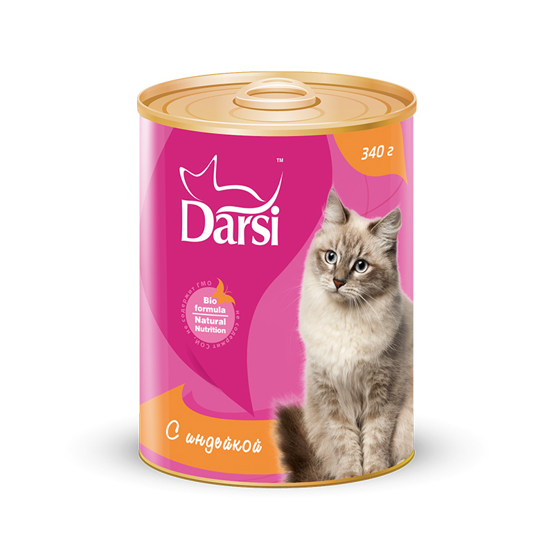 Фото: Darsi Консервы для кошек «Индейка», 340 г. Магазин для животных ЗооПуть