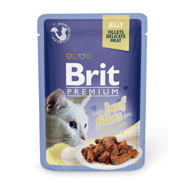 Фото: Влажный корм Brit Premium Кусочки из филе говядины в желе, 85 г. Магазин для животных ЗооПуть