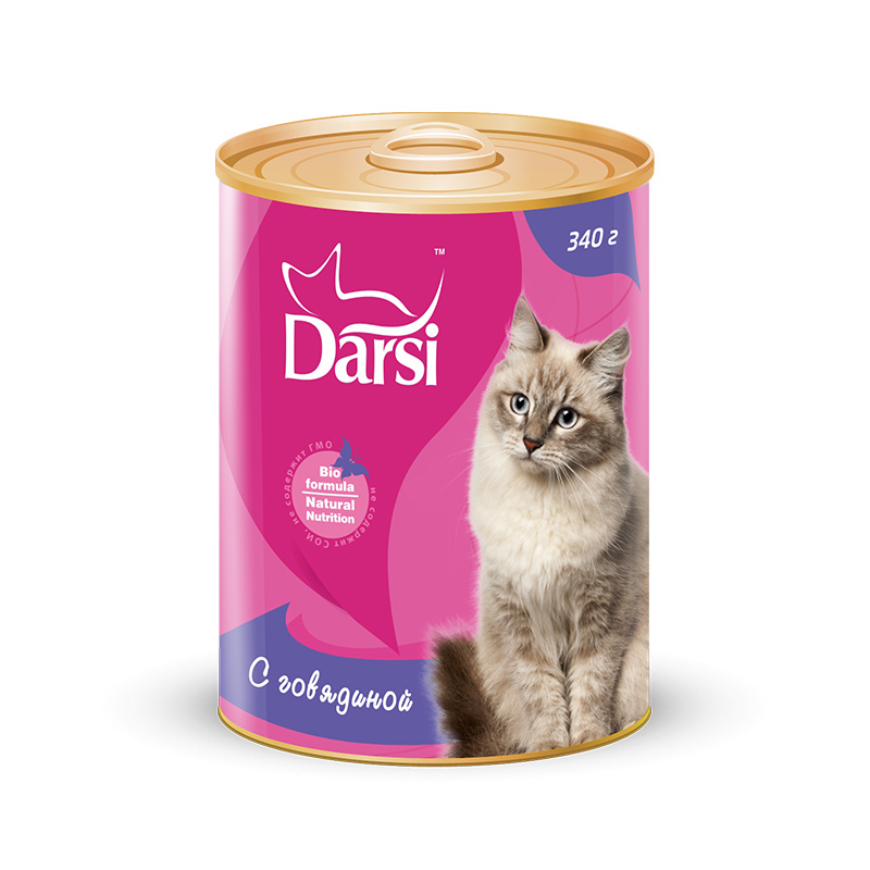 Фото: Darsi Консервы для кошек «Говядина», 340 г. Магазин для животных ЗооПуть