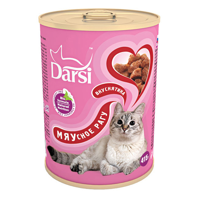 Фото: Darsi Консервы для кошек «Мясное рагу», 415 г. Магазин для животных ЗооПуть